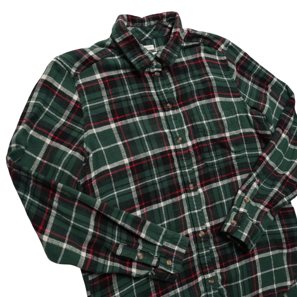 American‎ Eagle Plaid Button Down Women Medium Green Boyfriend Fit Flannel Shirt